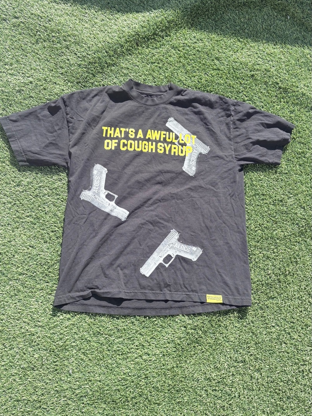 ALOCS Black Graphic Tee with Yellow Text